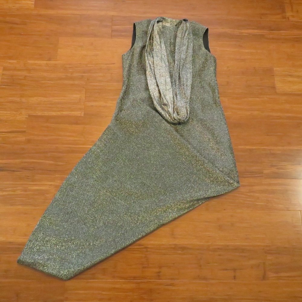 1970s Metallic Maxi Dress Black Silver Approximate Medium 38 Bust